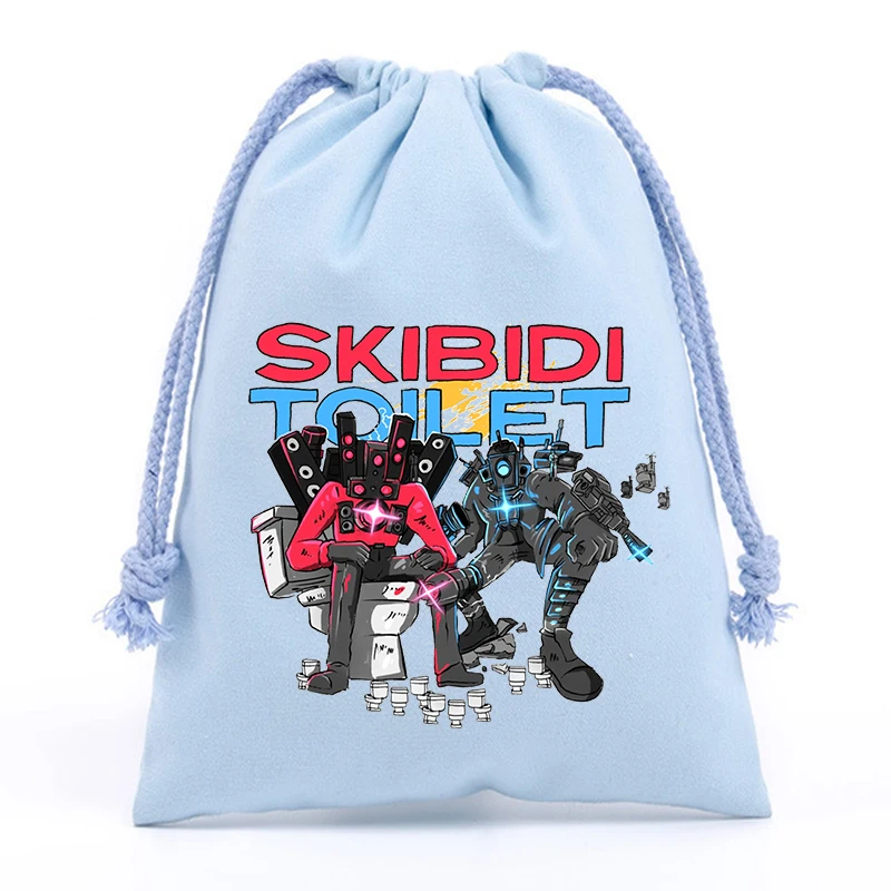 Skibidi Toilet Plush Drawstring Bag Cartoon Printed Storage Bags Kawaii Boys Tote Bag Children Handbag Travel Bag Birthday Gifts