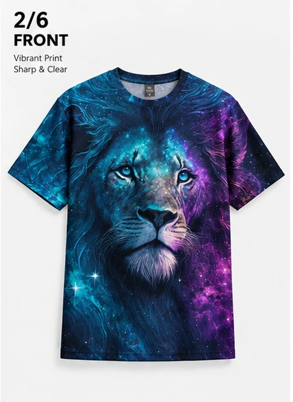 Mens Graphic Tshirt Cosmic Lion 3D All Over Print Fantasy Art Style Casual Party Lightweight Stretch Crew Neck Short Sleeve Tops