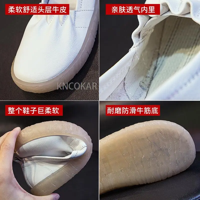 Spring and Autumn New White Shoes 2023 Genuine Leather Maternity Shoes Cow Tendon Soft Sole Shoes Slip-on shoe Grandma Shoes