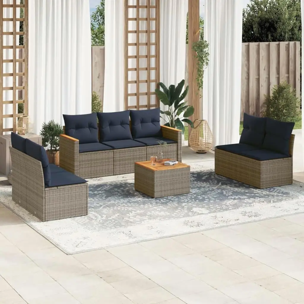

8 Piece Outdoor Patio Sofa Set with Cushions Gray Poly Rattan Garden Furniture