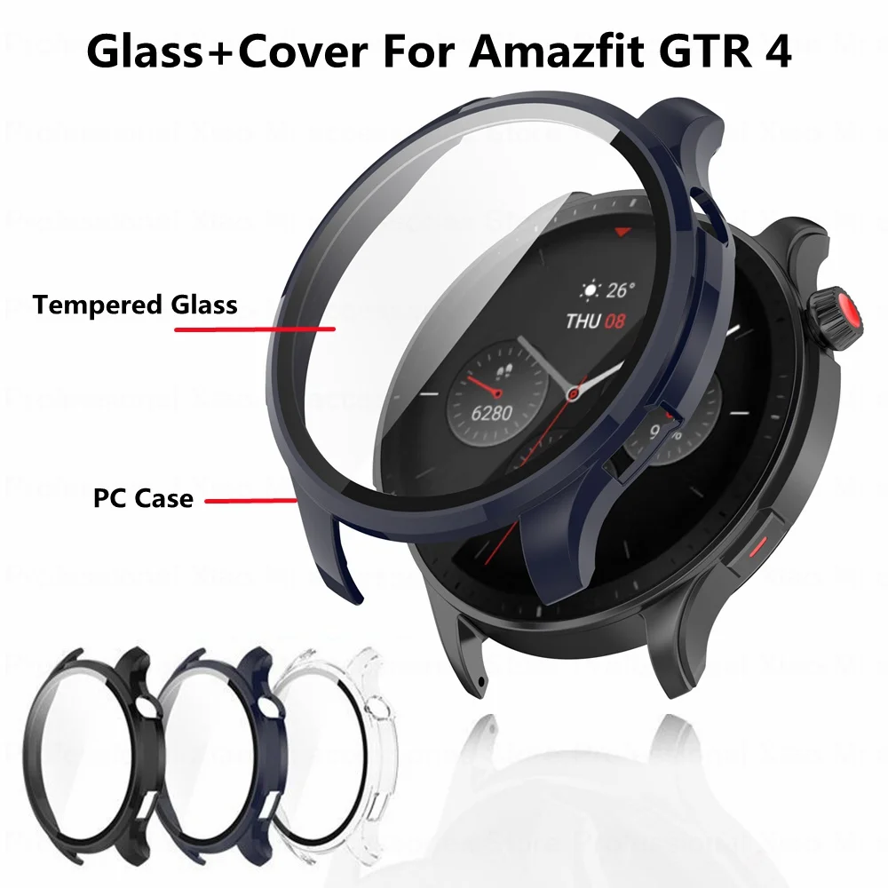 Tempered Glass Screen Protector Full Cover Bumper Shell Cases for Huami Amazfit GTR4