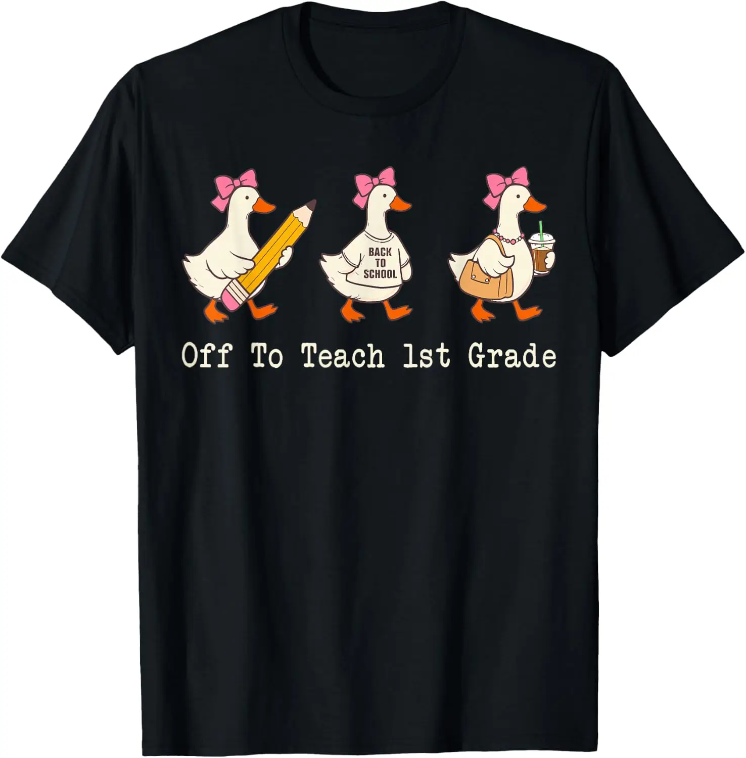 Off Teach 1St Grade Teacher Funny Back To School Goose T-Shirt 100% Cotton Trendy Y2K Short-Sleeve Tee-Soft, Quick-Drying,