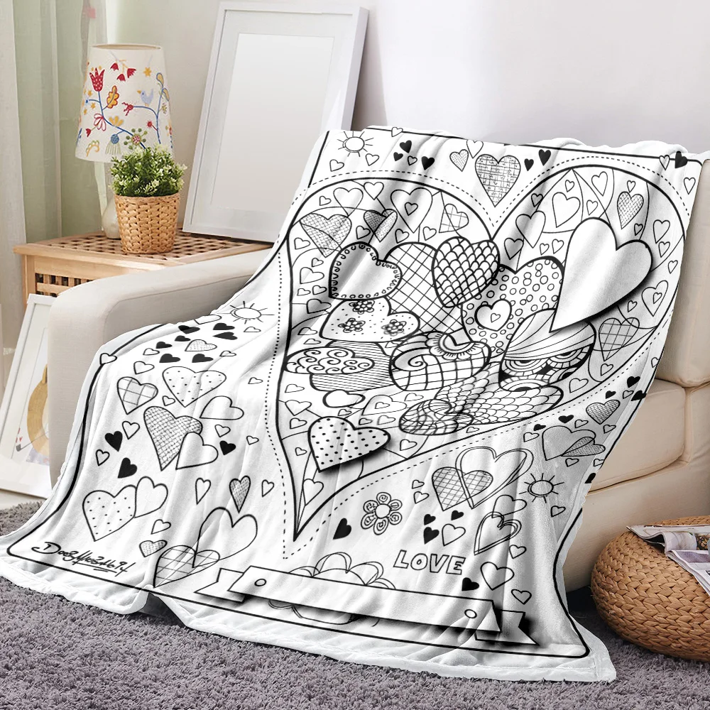1pc DIY heart-patterned blanket that you can color yourself. for home decor, made from soft fabric