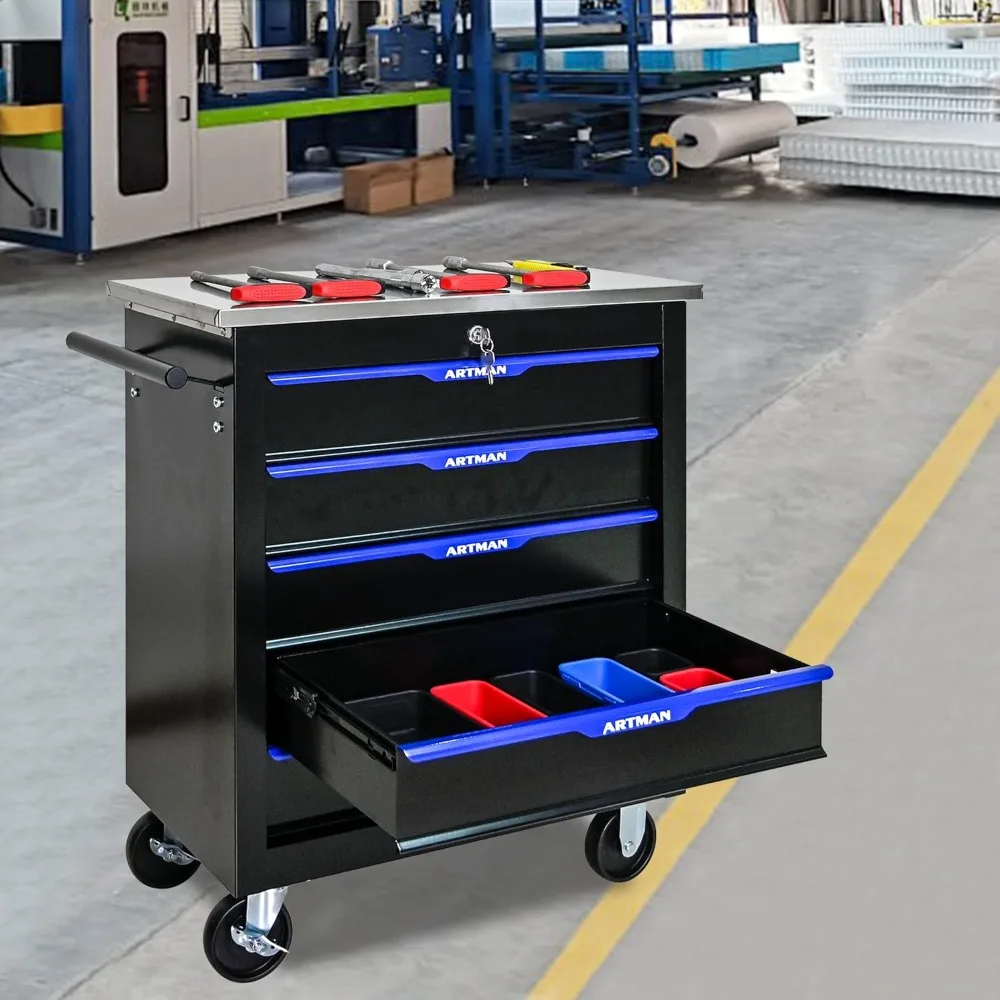 Cassettiera per attrezzi multifunzionale con serratura con 5 cassetti, carrello portaoggetti per carichi pesanti per gli elementi essenziali dell'officina