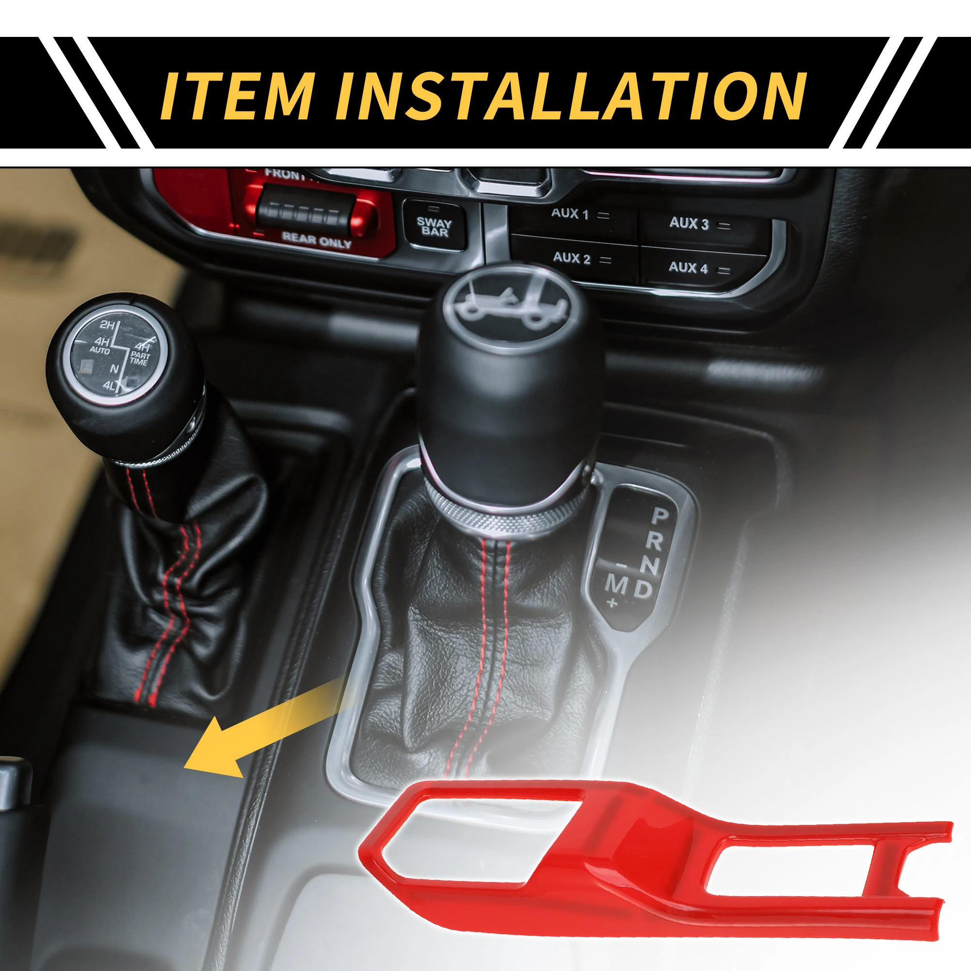 

UXCELL 4WD Gear Shift Panel Cover Frame Trim for Jeep Wrangler JL JLU 2018-2024 Red