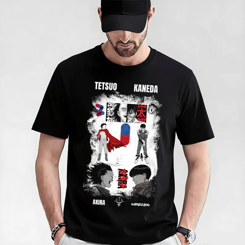 Akira Cyberpunk City Explosion Gift T‑Shirt Katsuhiro Otomo Retro Manga Shotaro Kaneda Neo‑Tokyo Anime Print Short Sleeve Tops