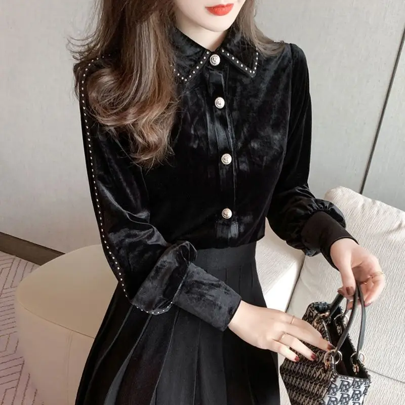 Office Lady Simplicity Elegant Solid Blouses Buttons Long Sleeve Turn-down Collar Vintage Temperament Women's Clothing New 2023