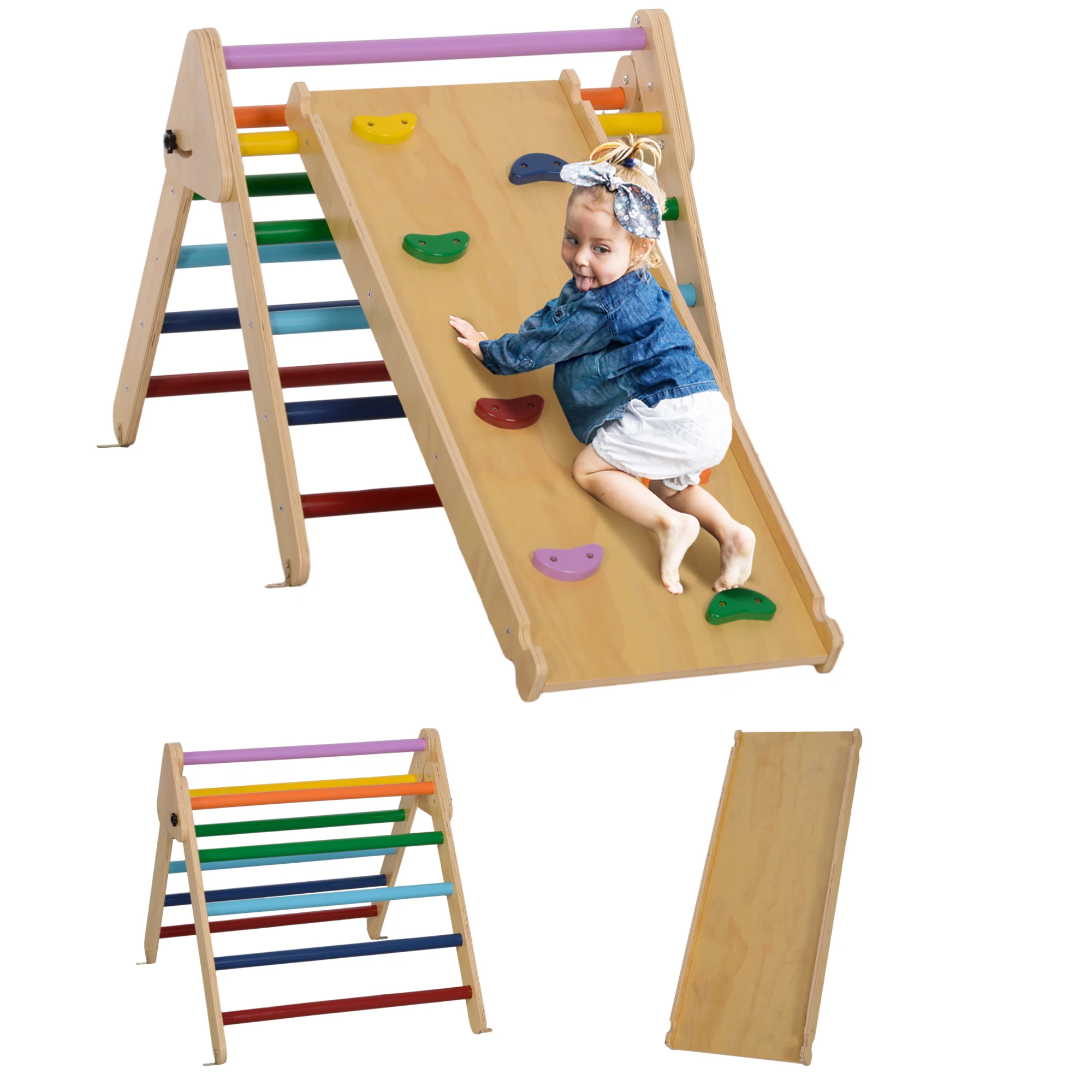 AIYAPLAY 3 in 1 climbing Triangle Wood climbing for 18-48 months kids with slide climbing ramp 147x64,5x63 cm multicolored