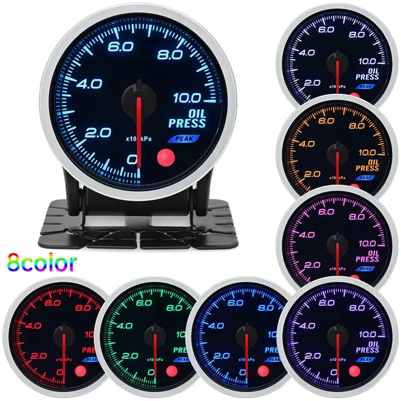 1Set 7 Colors Backight 52Mm Boost Gauge BAR Turbo Pressure Gauge Manometre Pression Turbo Fuel Oil Press Oil Temp 12V Black