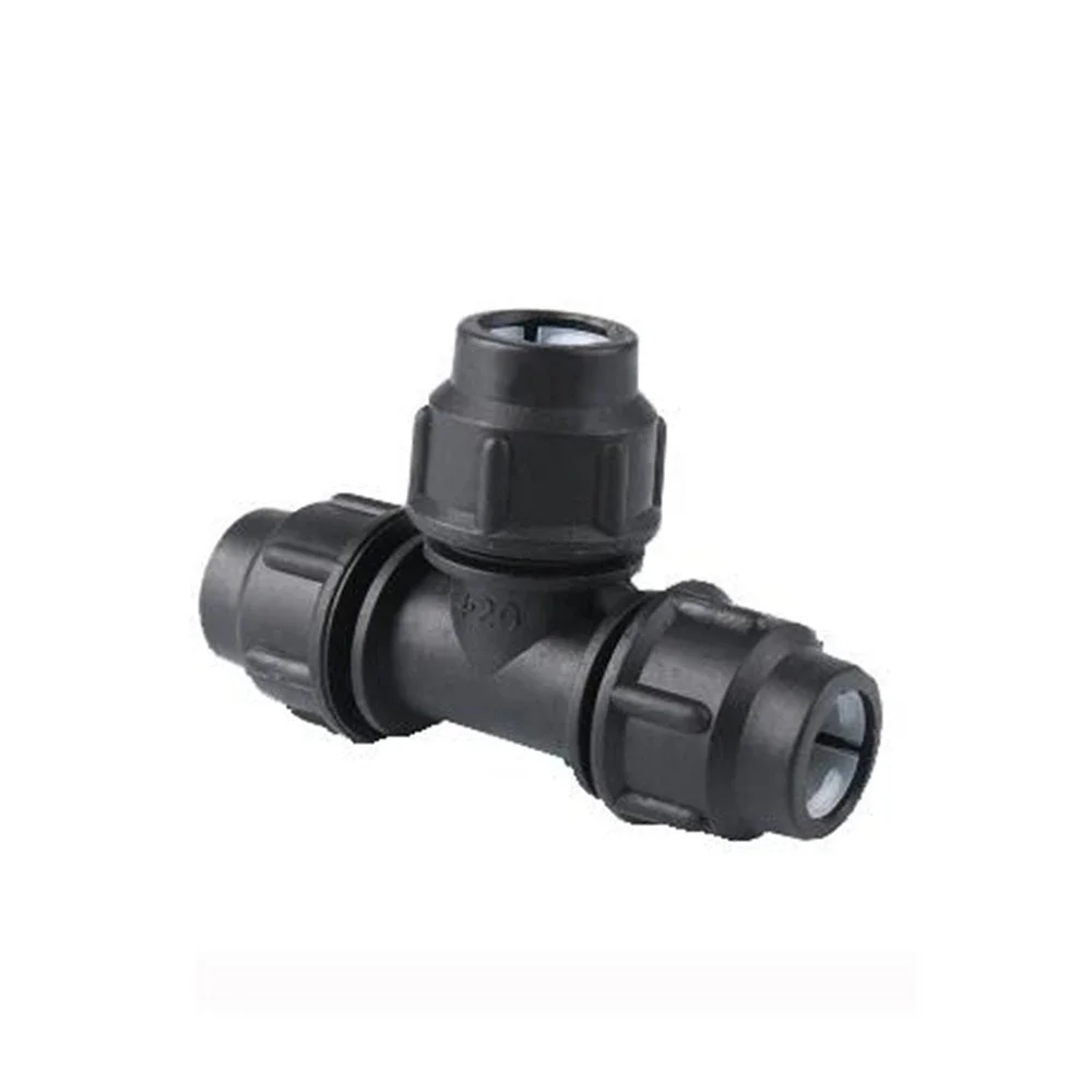 PE Quick-connect Tee Quick-free Hot-melt Joint Non-iron 20 25 32 40 50 63 Black Hat Plastic Tap Water Fittings