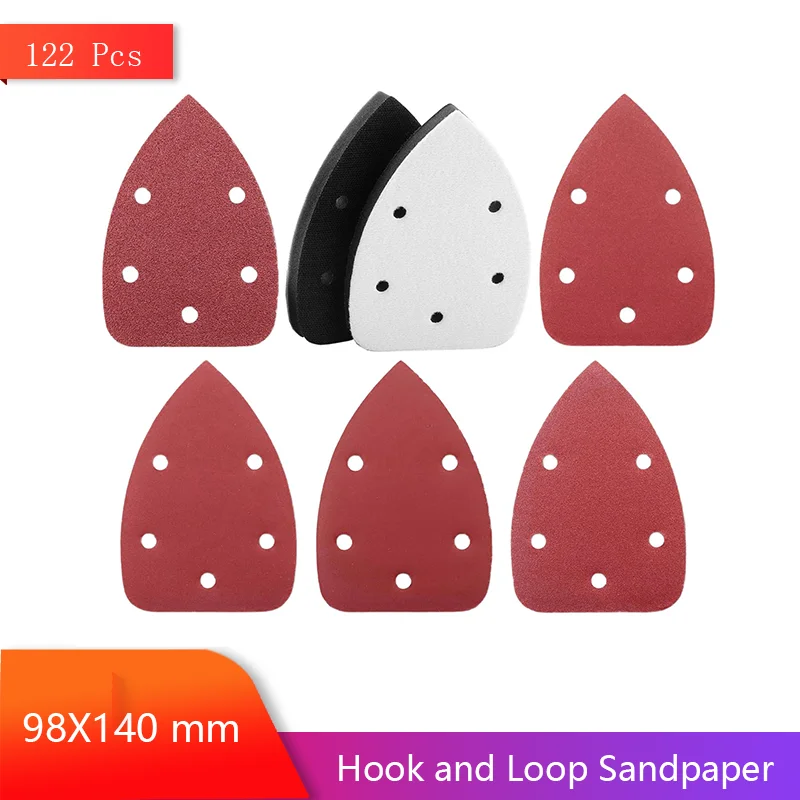 

98X140mm Mouse Detail Sander Sandpaper 122 Pcs Hook and Loop Assorted 40/80/120/180/240 Grit for Sanding Wood Metal and Car