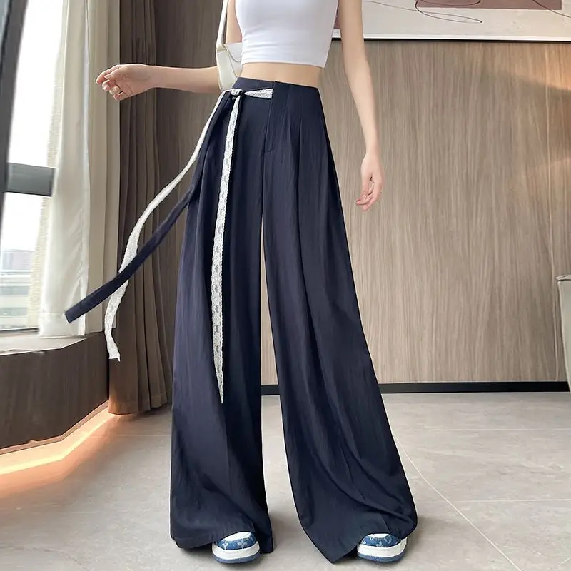 Pantaloni a gamba larga in pizzo a vita alta Donna Primavera Estate Pantaloni con gonna lunga fino al pavimento in seta di ghiaccio sottile con orlo largo