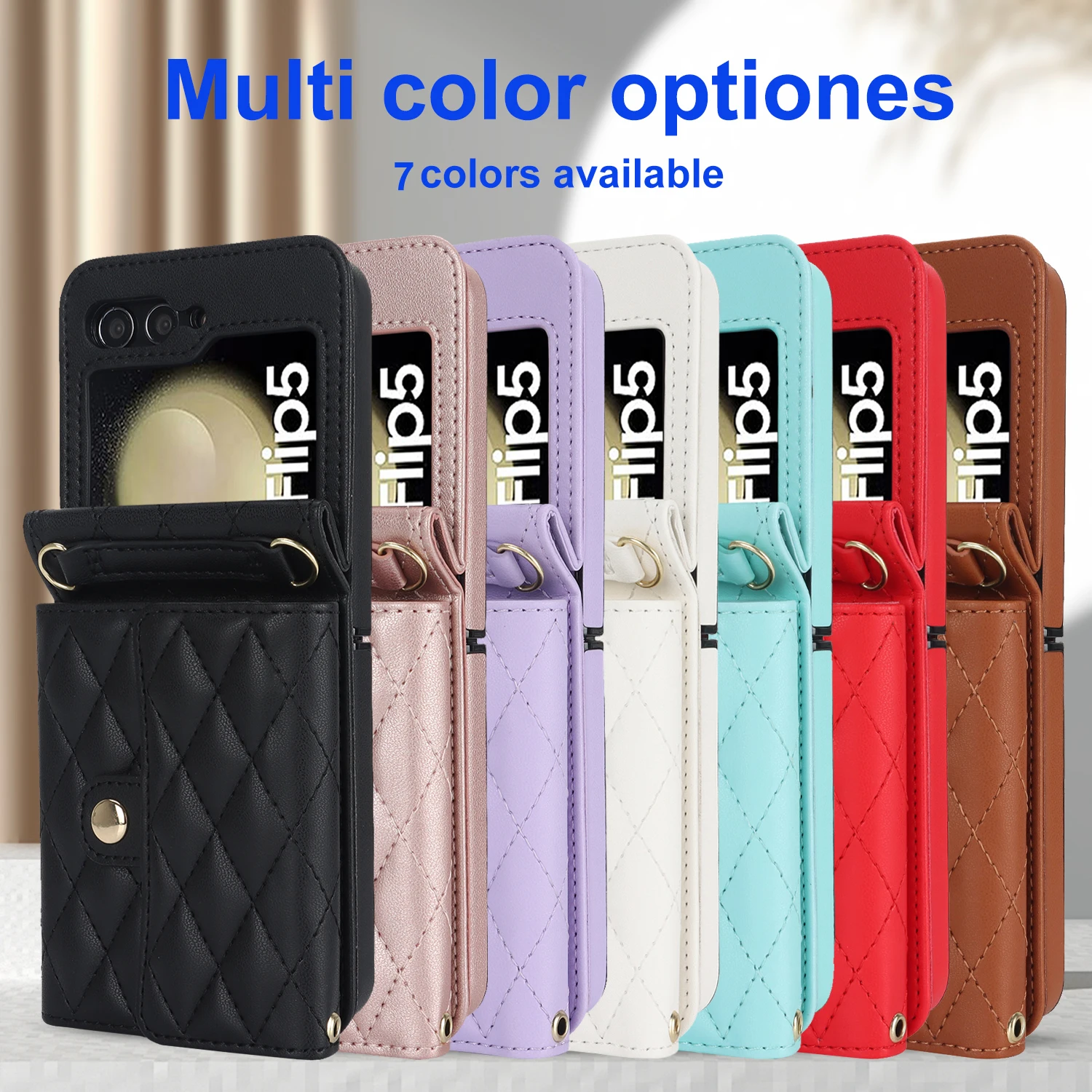 Crossbody Bag Fashion Leather Case For Samsung Galaxy Z Flip 7 FE 6 5 4 3 Flip7 Flip6 Flip5 5G Long Lanyard Wallet Card Cover
