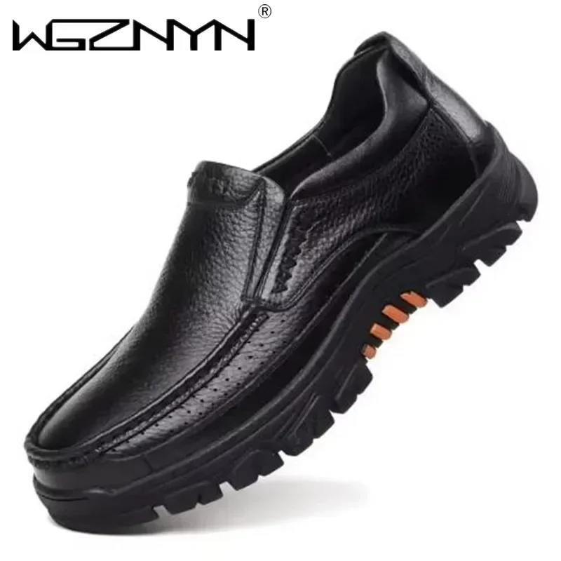 2026 New Handmade Genuine Leather Shoes 48 Men Loafers Soft Leather Men Thick Sole Casual Shoe Male Footwear Black Brown Slip-on