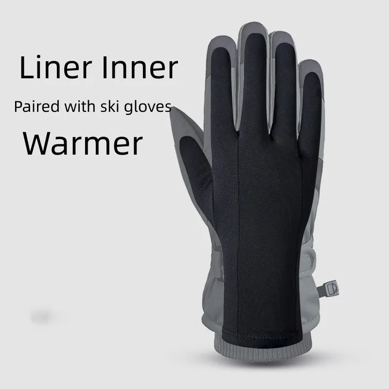 Gants de Ski doublure noire intérieure fine pour écran tactile, gants de fête ultralégers, sport, doigts complets, accessoires de Snowboard