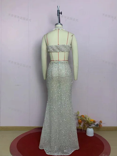 Three Piece Set Women Long Skirt Sets Strapless Choker Hollow Out Floor Length Skirts A Line Slim Fit Sleeveless Top 2026 Summer view 6