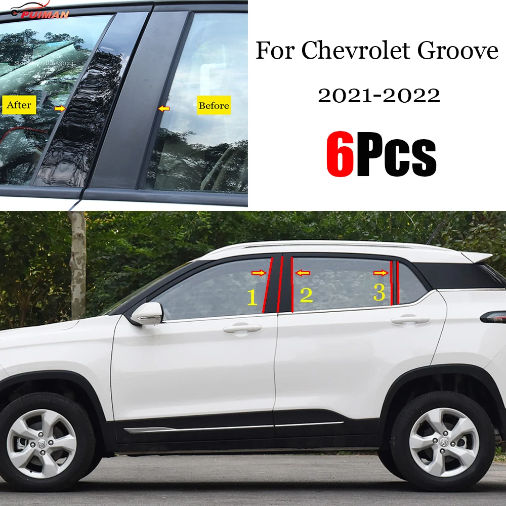 

New Arrival Hot 6PCS Polished Pillar Posts Fit For Chevrolet Groove BaoJun 510 2021 2022 Window Trim Cover BC Column Sticke