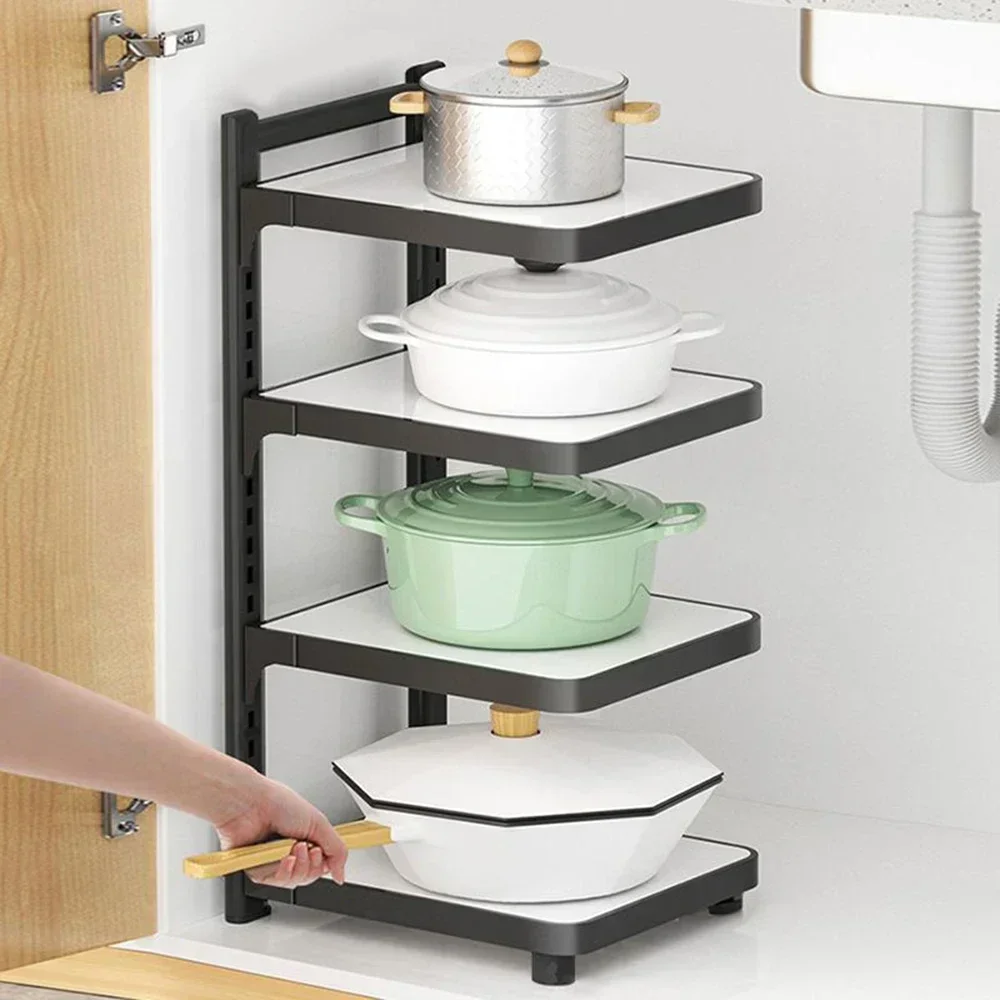 

Multi-layer Pot Rack Kitchen Under Sink Storage Rack Storage Shelf Layered Corner Closet Organizer Household Adjustable Cabinets