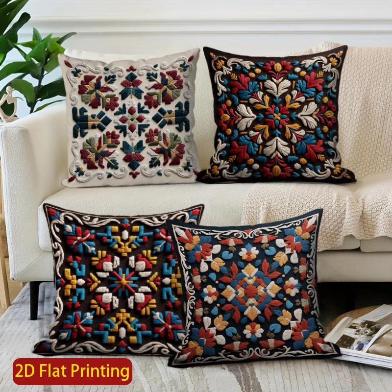 2D Colorful Floral Patterned Embroidered Pillow Covers Pattern Cushion Cover Suitable For Sofa Bedroom Car Pillow Cover