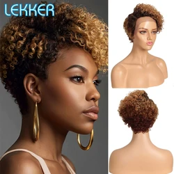 Lekker Short Pixie Cut Kinky Curly Bob 13x1 Lace Front 100% Human Hair Wigs For Women Glueless Brazilian Remy Hair Blonde Wigs
