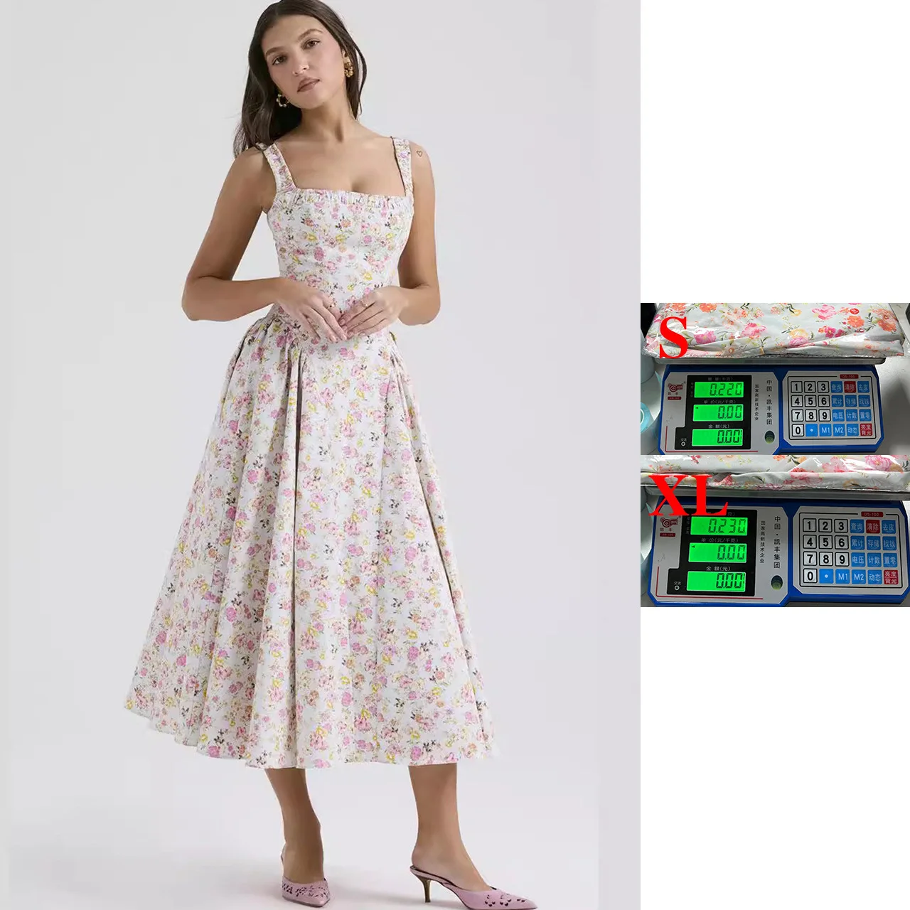 

Summer 25 Year Floral Bohemian Waist Cinching Slimming Backless Vacation Style Camisole Mid Length Dress 88104