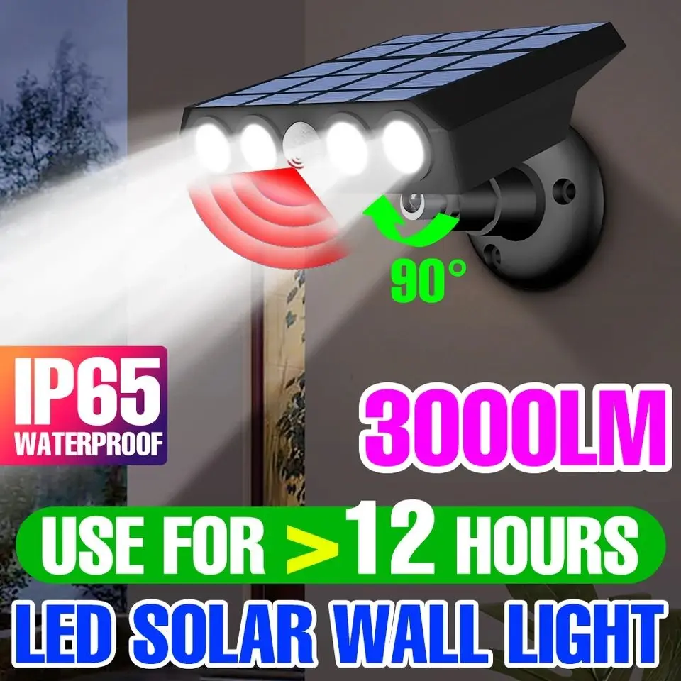 4 LED Powerful Solar Security Lights Outdoor Decor Sensor Motion 3 Modes Street Waterproof Lamp Wall Night Work Light for Garden