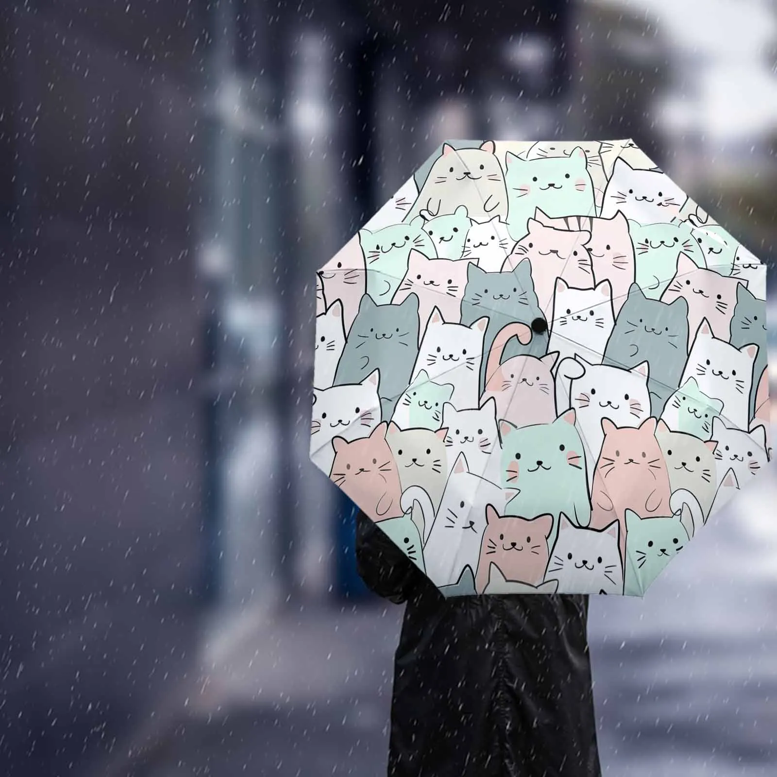 Cat Line Hand Drawn Automatic Umbrella Portable Folding Sunny and Rainy Umbrella Women Parasol Umbrella