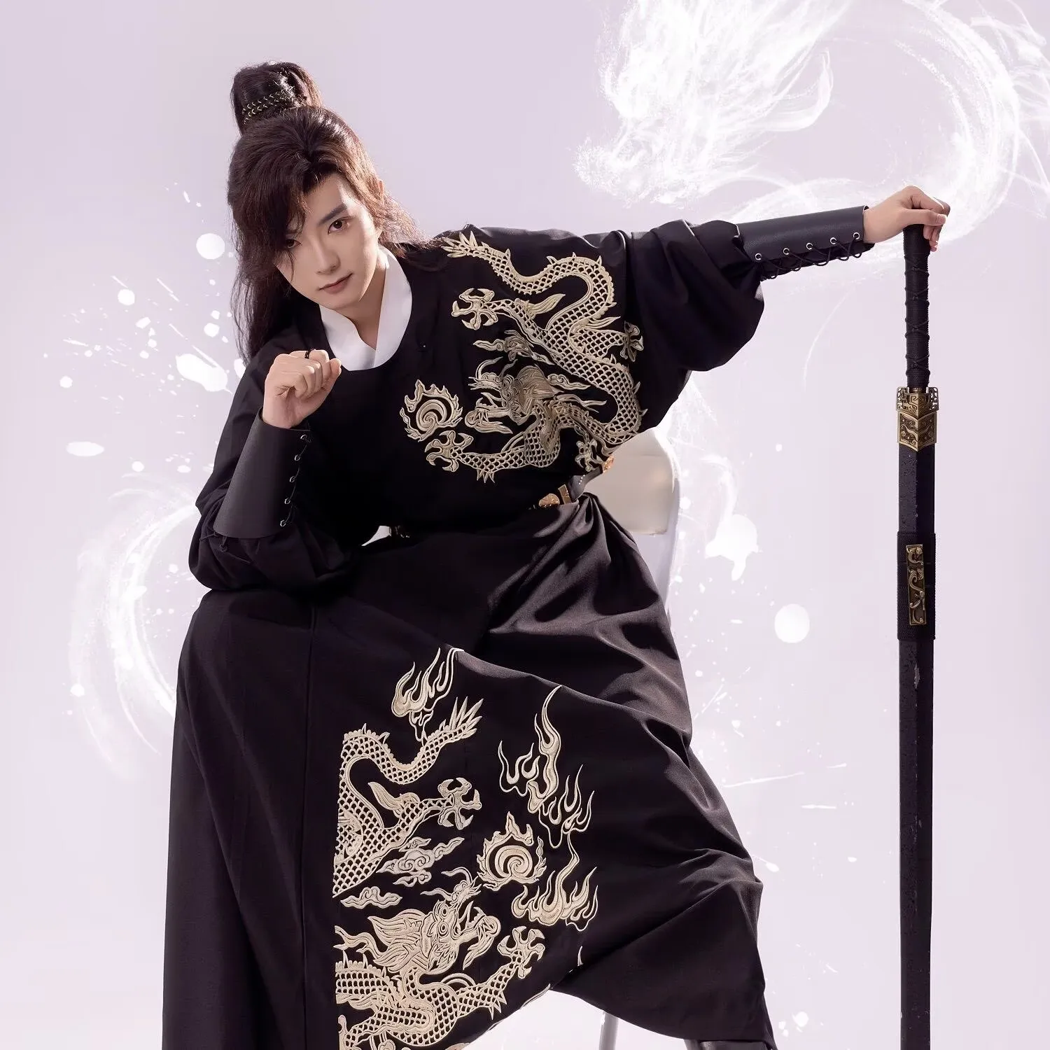 Winter Chinese Hanfu Fish Robe Men Embroidered Black Vintage Hanfu Suits Male Halloween Carnival Cosplay Costume Hanfu Plus Size