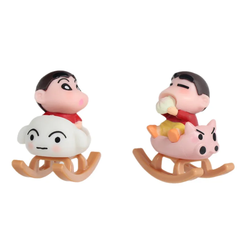 Bandai 6 unids/set Anime Crayon Shin-Chan figuras de acción serie caballo balancín figuritas decoración de coche muñeca modelo niños juguetes regalos