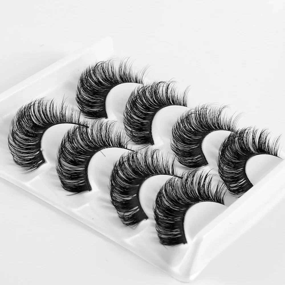 Light Soft 3D Natural Fluffy Russian Strip Lashes 4 Pairs Adjustable Length Fake Eye Lashes Daily Office Commute Makeup