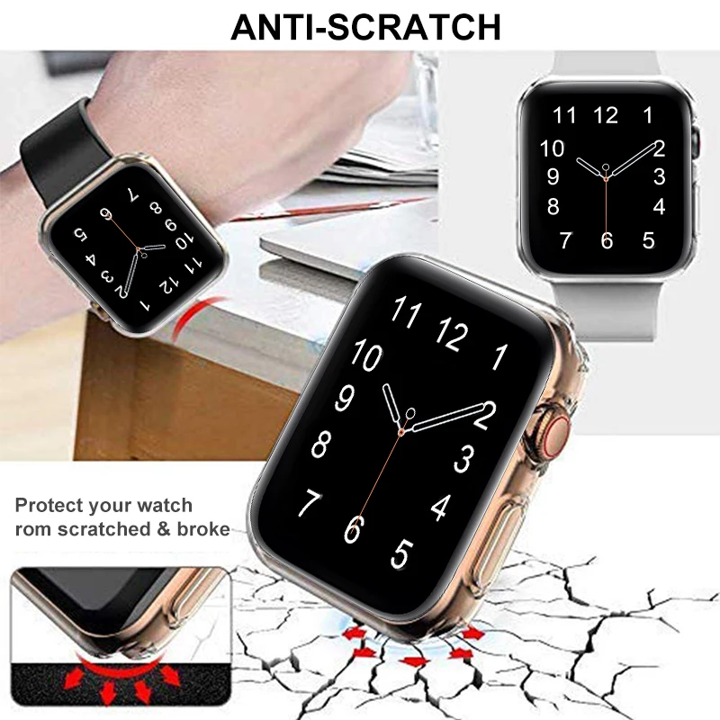 TPU Electroplating Soft Shell Cover for Apple Watch Series 9 8 7 6 5 4 3 SE Screen Protector Accessories for Apple Watch Band