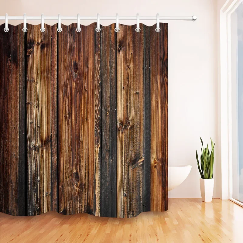 Rustic Wood Panel Brown Plank Fence Shower Curtain And Bath Mat Set Waterproof Polyester Bathroom Fabric For Bathtub Decor