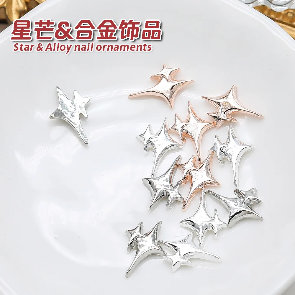 10pcs Japanese Star Nail Art decorazioni accessori Luxury Silver White-K Alloy meel Four Star Nail Charms Jewel Mancure Parts