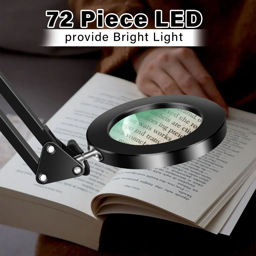 10-fache beleuchtete Lupe mit USB, 3 Farben, 72 LED-Beleuchtung für Lötarbeiten, Reparaturen, Tischlampe, Lesen, Hautpflege und Schönheitsanwendungen – Detail 14