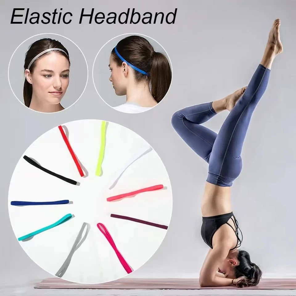 4Pc Women Men Yoga Headband Sport Anti-slip Rubber Sweatband Elastic Hair Bands Fashion Gym Head Rope Soild Color Slim Head Band