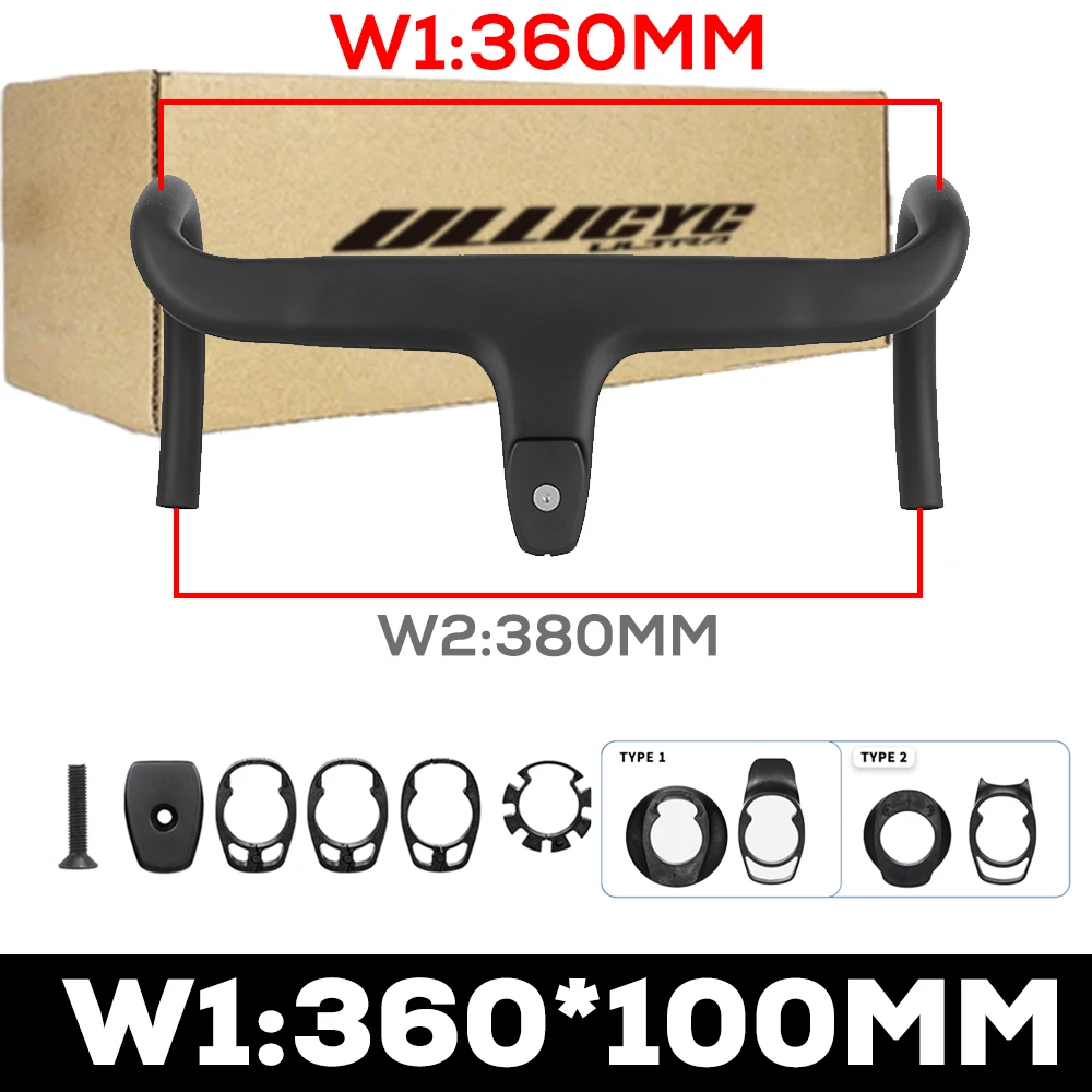 Rennrad-Lenker ohne Logo, Vollcarbon, interne Kabelführung, integriertes Fahrrad-Cockpit mit Abstandshaltern, Clip-Durchmesser 28,6 mm, -10 °