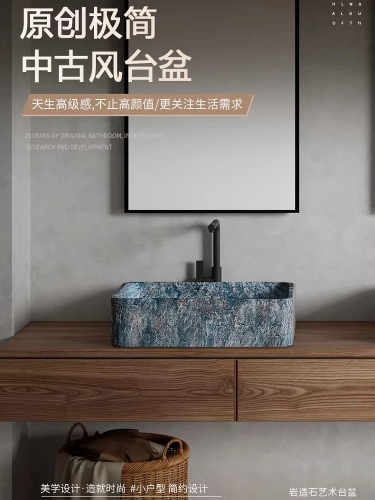 

Minimalist luxury stone wind column basin integrated floor-to-ceiling hotel homestay art basin creative square washbasin