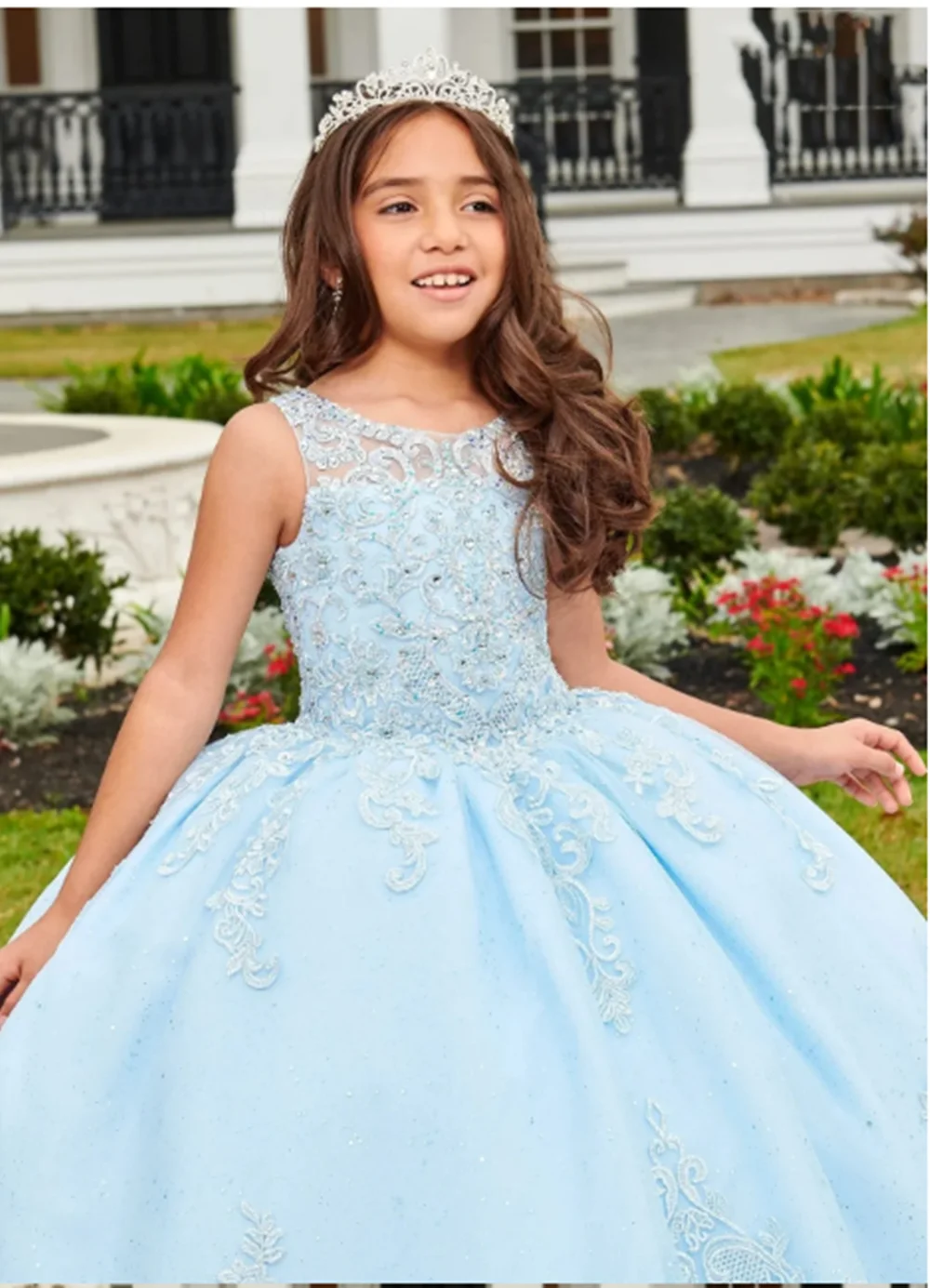 2024 Blue Flower Girl Dress For Wedding Pink Lace O-neck Tulle Puffy Applique Dress First Communion Birthday Ball Gowns