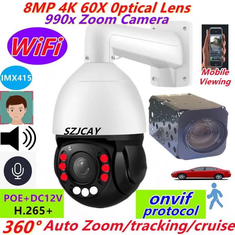 

Wireless WiFi 60X Optical Zoom 8MP 4K POE PTZ IP Camera Auto Tracking 4G Sim Card 990X Zoom CCTV Surveillance Camera Dahua