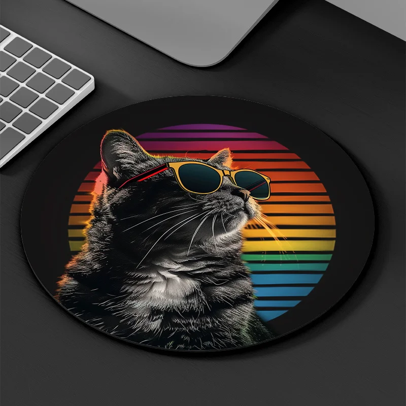 

Super cool kitten wearing sunglasses mousepad round rubber anti-slip easy to clean HD printing suitable for players and offices