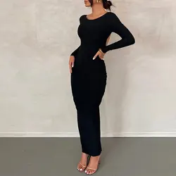 Dulzura Women 2025 Spring Autumn Long Sleeve Party Club Evening Streetwear Black Long Dress Wholesale Items For Business