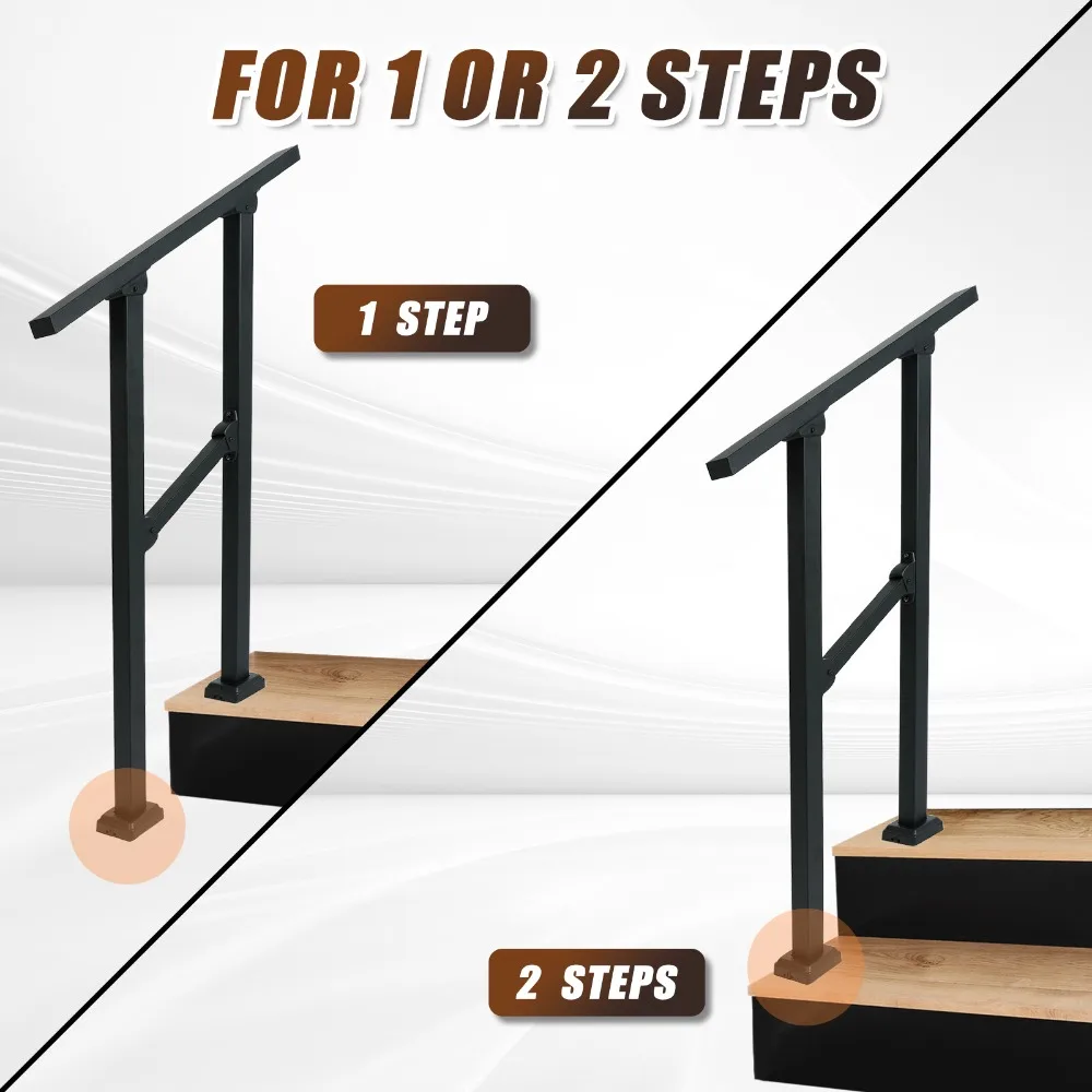 2 Steps Handrails Deck Stair Railing Indoor Black Hand Rails for Outdoor Steps