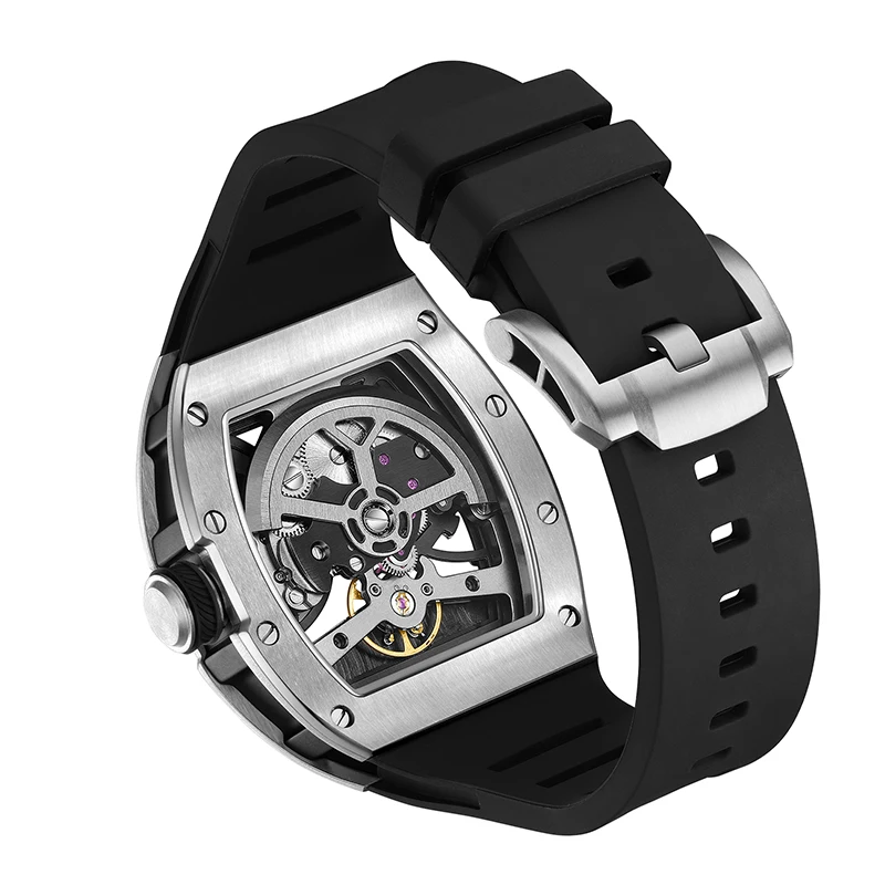 Men's Automatic Mechanical Watch with Stainless Steel Case Silicone Band Skeleton Dial Waterproof Sport Wristwatch Earth dial - Image 4