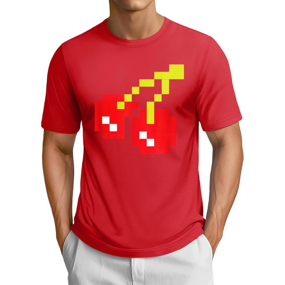 Halloween Pixel Style Fruits Cherry Graphic Printed 80s Video Game Gamer Gift T-Shirt Summer Cotton Short Sleeve Man Women Tees