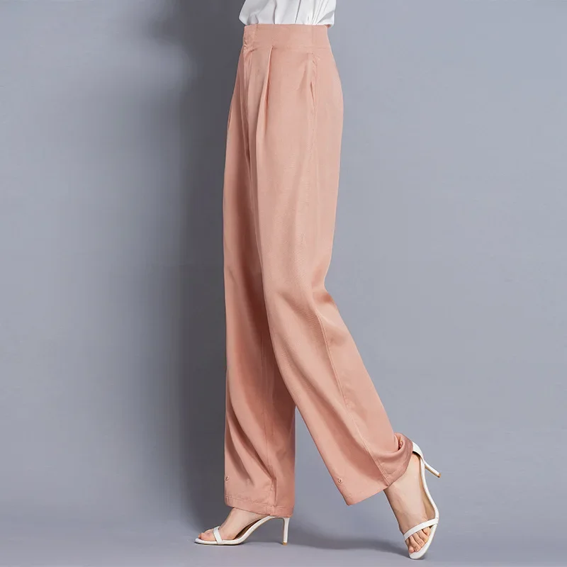 

Casual Pants Womens Clothing 2024 Fashion Wide Leg Pants For Women Elegant 100% Mulberry Silk Trousers New Pantalon Femme LM711