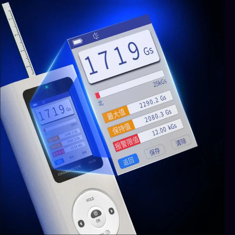 

Handheld magnetic induction intensity detector, 0-25000GS Hall sensor digital Tesla instrument