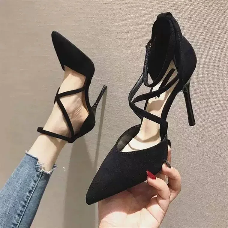 Fine Heeled Shoes All-Match Branded Pumps Pointed Wedge Hollow 2024 Lace-Up Basketball Platform Sexy Sandals Footwear Stiletto S