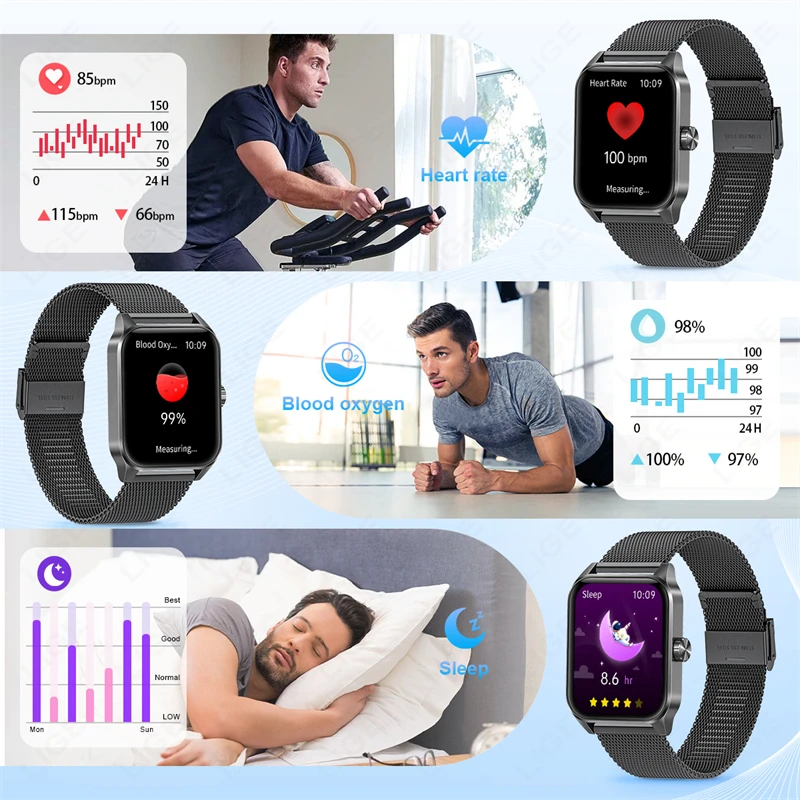 LIGE 2024, женские умные часы, 1,85-дюймовый HD-экран, беспроводной вызов, AI, голосовой помощник, часы для здоровья, спорта, умные часы для мужчин для Xiaomi