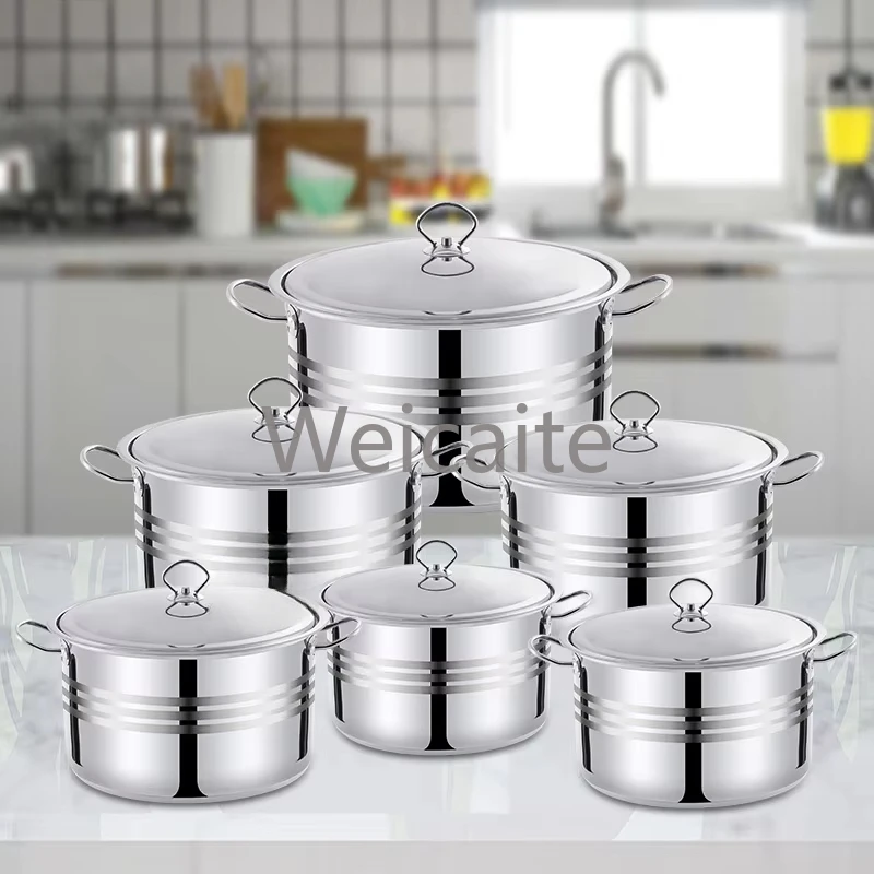 Conjunto de panela inox utensílios de cozinha 12 peças branco todo cocô pesado utensílios quentes cozinhar panelas de aço inoxidável conjuntos de panelas