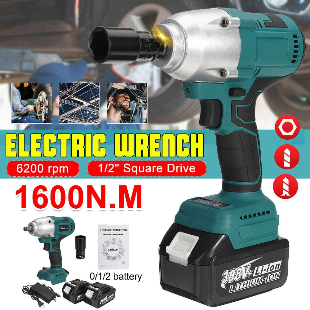 

1000N.M Torque Brushless Electric Impact Wrench 1/2 Socket Cordless Wrench Screwdriver Power Tools for Makita 18V Battery